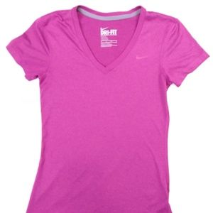 Women's Nike Dri Fit V Neck Shirt Pink XS